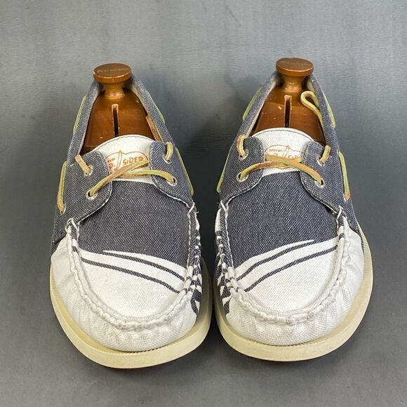 Sperry Top-Spider 2-Eye Hand Painted Rigger Navy/White boat shoes mens size 12 - Picture 2 of 8